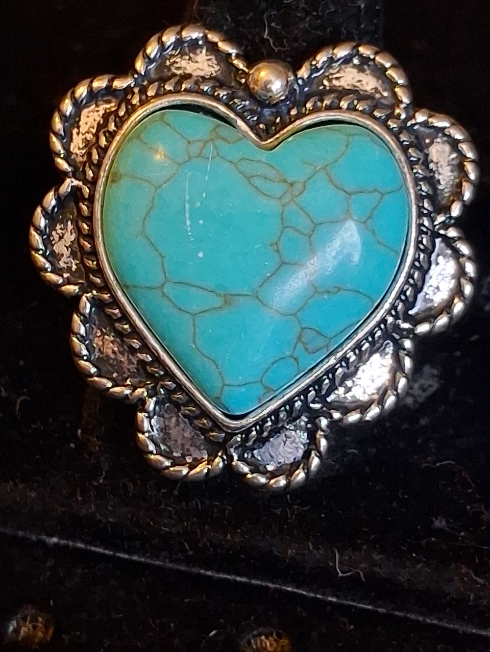 Paparazzi Faux Turquoise Heart Silvertone Ring - Blue Heart Statement Ring - Picture 6 of 6